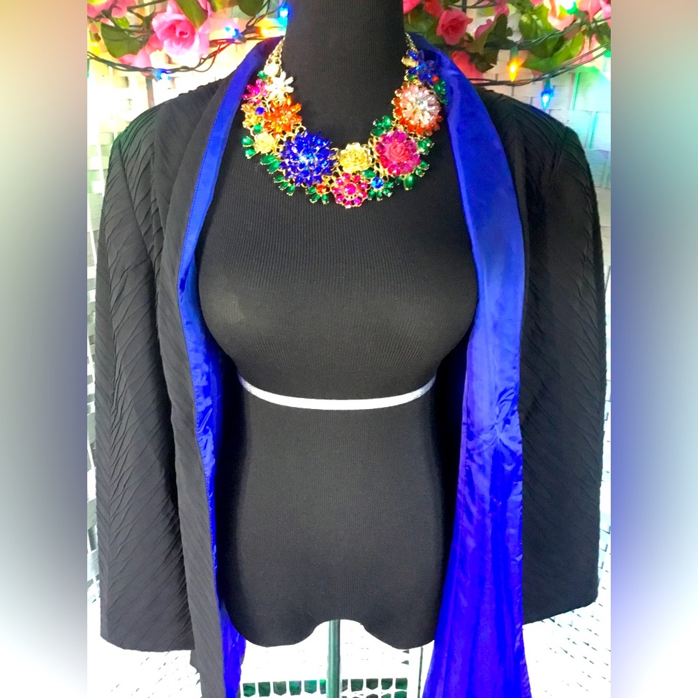 Vintage Sully Bonnelli Black and Blue Silk Dress Coat Jacket Blazer Vtg …